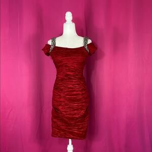 Vintage 90s Alex Evenings glam red wiggle sheath cocktail party dress, 6